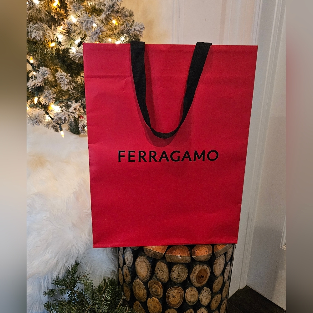 Ferragamo red paper designer shopping bag